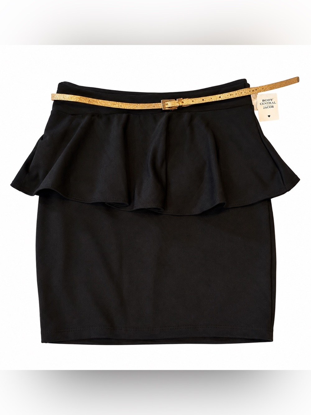 Body Central Black Mini Skirt with Gold Belt and Peplum